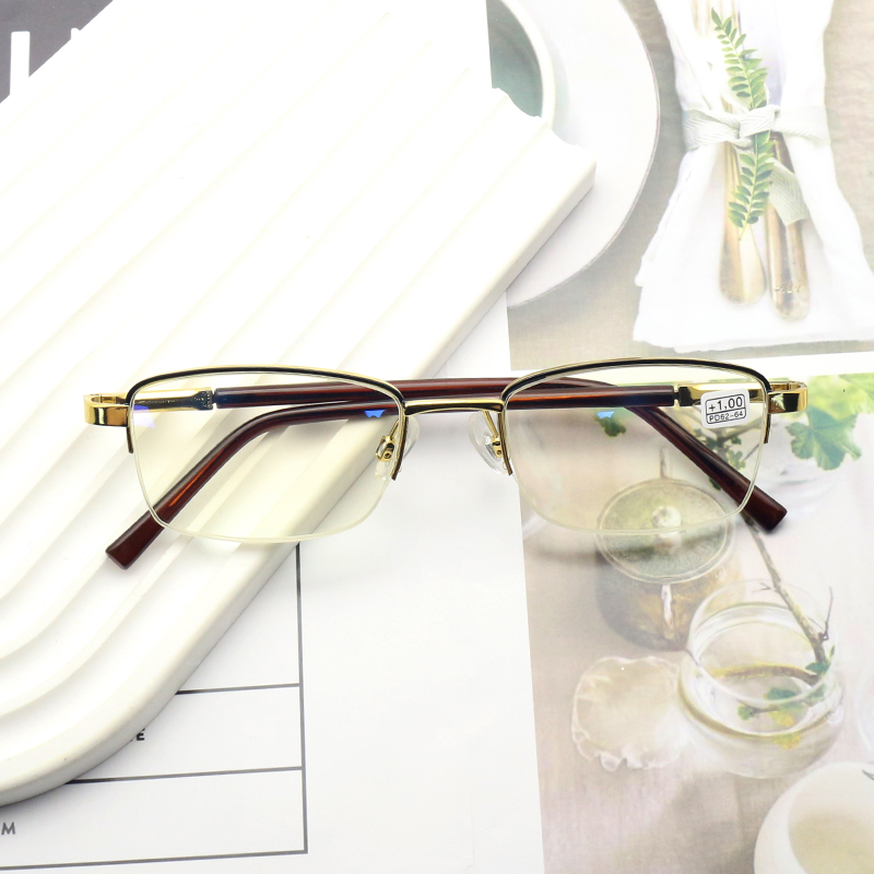 Elevate Your Vision with Our Stylish Half-Rimless Metal Reading Glasses!